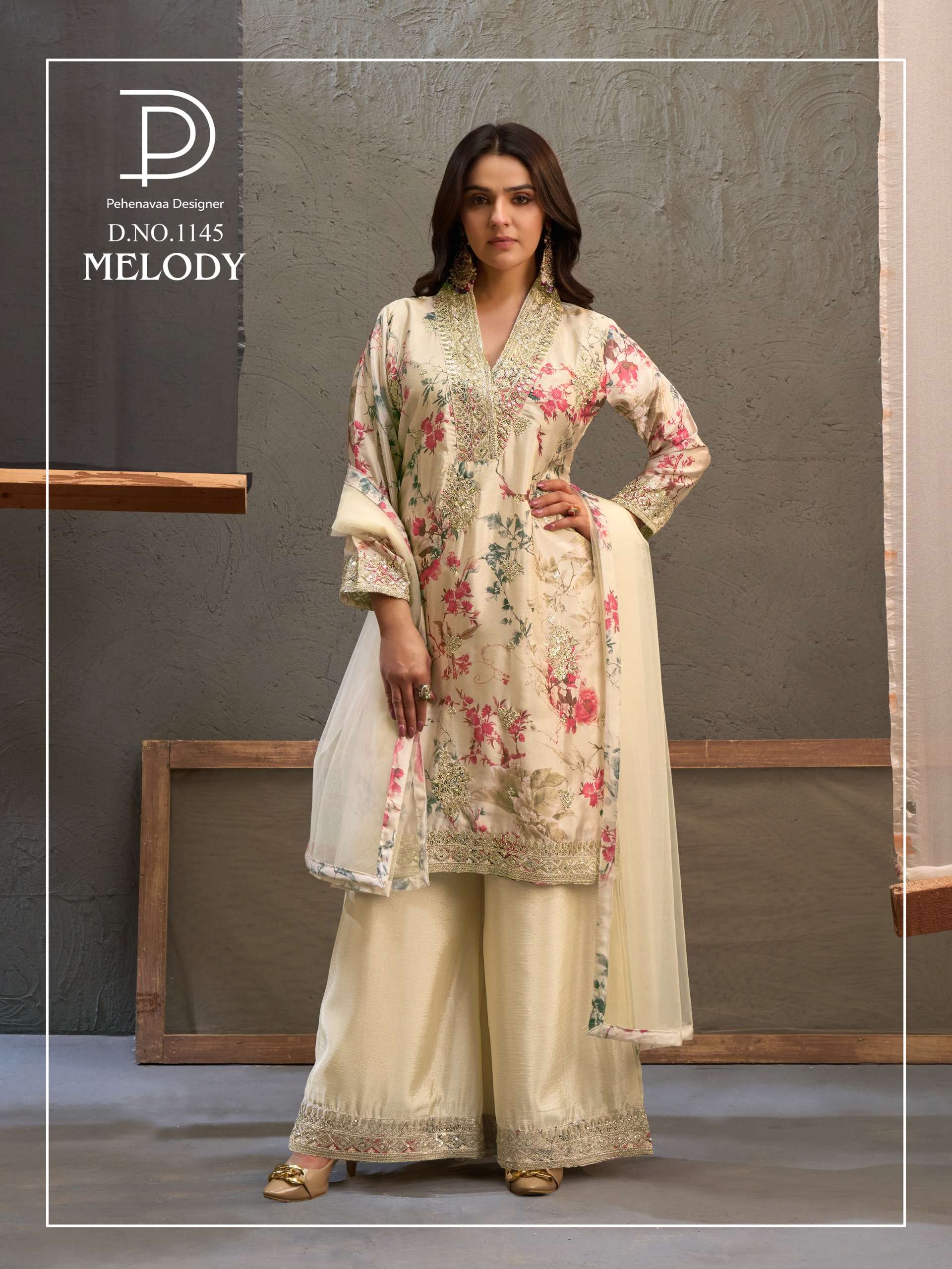 MELODY 1143 TO 1146 CHINON EMBROIDERY WORK PALAZZO TYPE SUIT THIS FESTIVAL TREND ONLINE